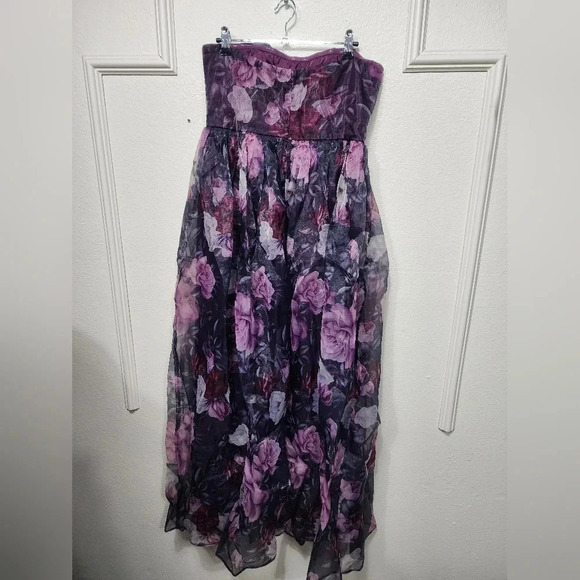 Lulus Wonderful Waltz Purple Floral Print Strapless Bustier Maxi Dress Party - Picture 11 of 12